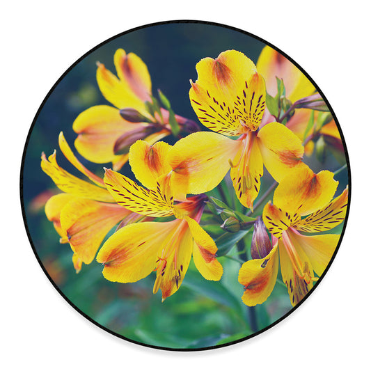 Yellow Alstroemeria Print Round Floor Mat