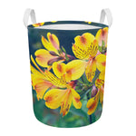 Yellow Alstroemeria Print Round Laundry Basket