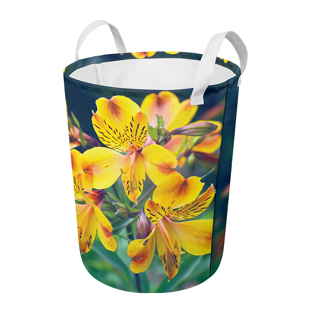 Yellow Alstroemeria Print Round Laundry Basket