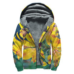 Yellow Alstroemeria Print Sherpa Lined Zip Up Hoodie