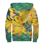 Yellow Alstroemeria Print Sherpa Lined Zip Up Hoodie