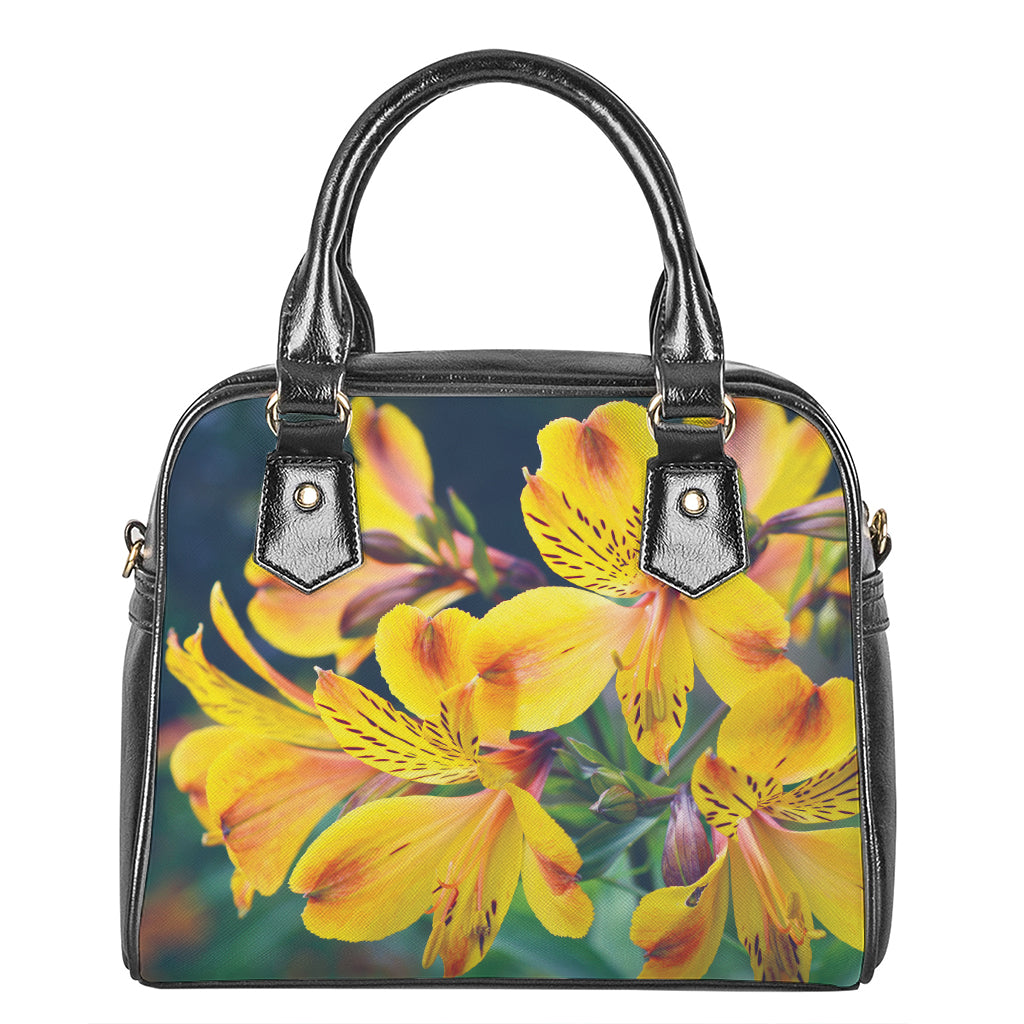 Yellow Alstroemeria Print Shoulder Handbag