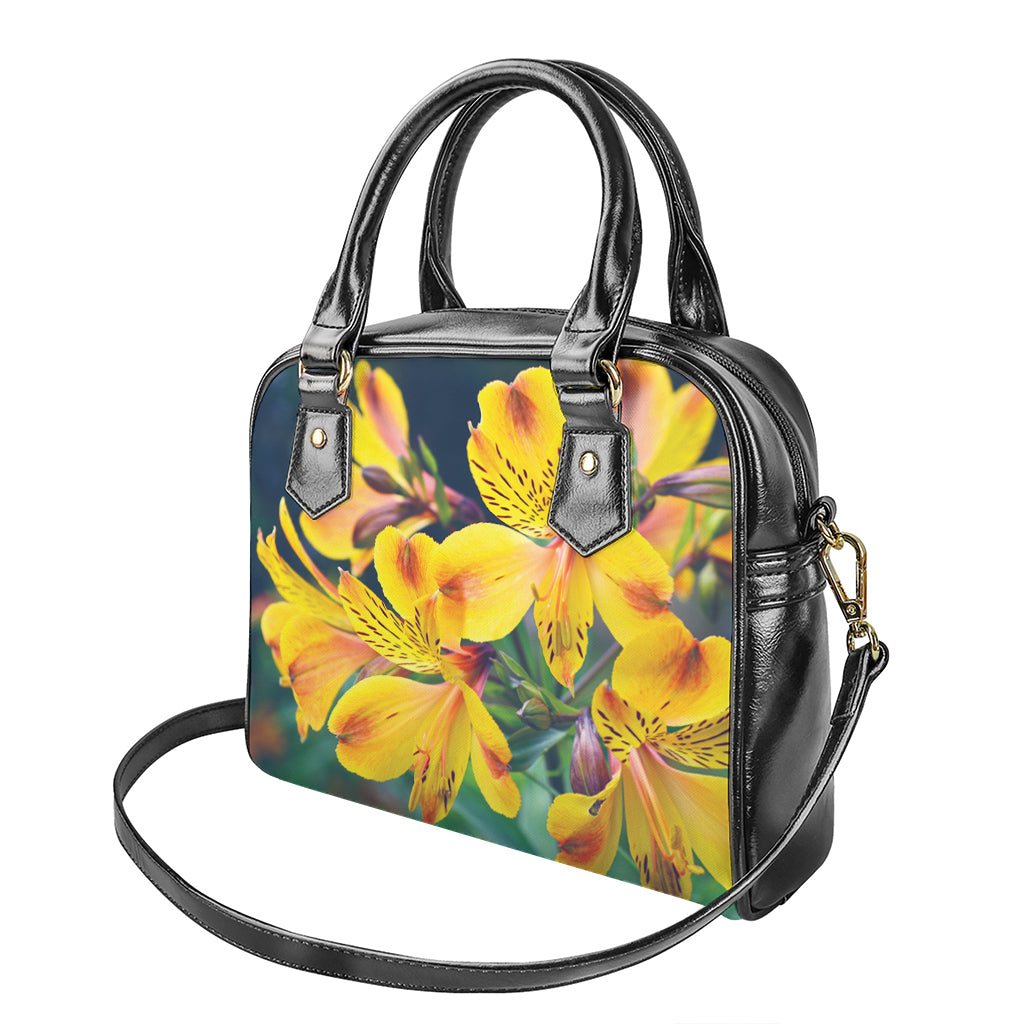 Yellow Alstroemeria Print Shoulder Handbag