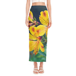 Yellow Alstroemeria Print Side Slit Maxi Skirt