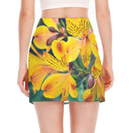 Yellow Alstroemeria Print Side Slit Mini Skirt