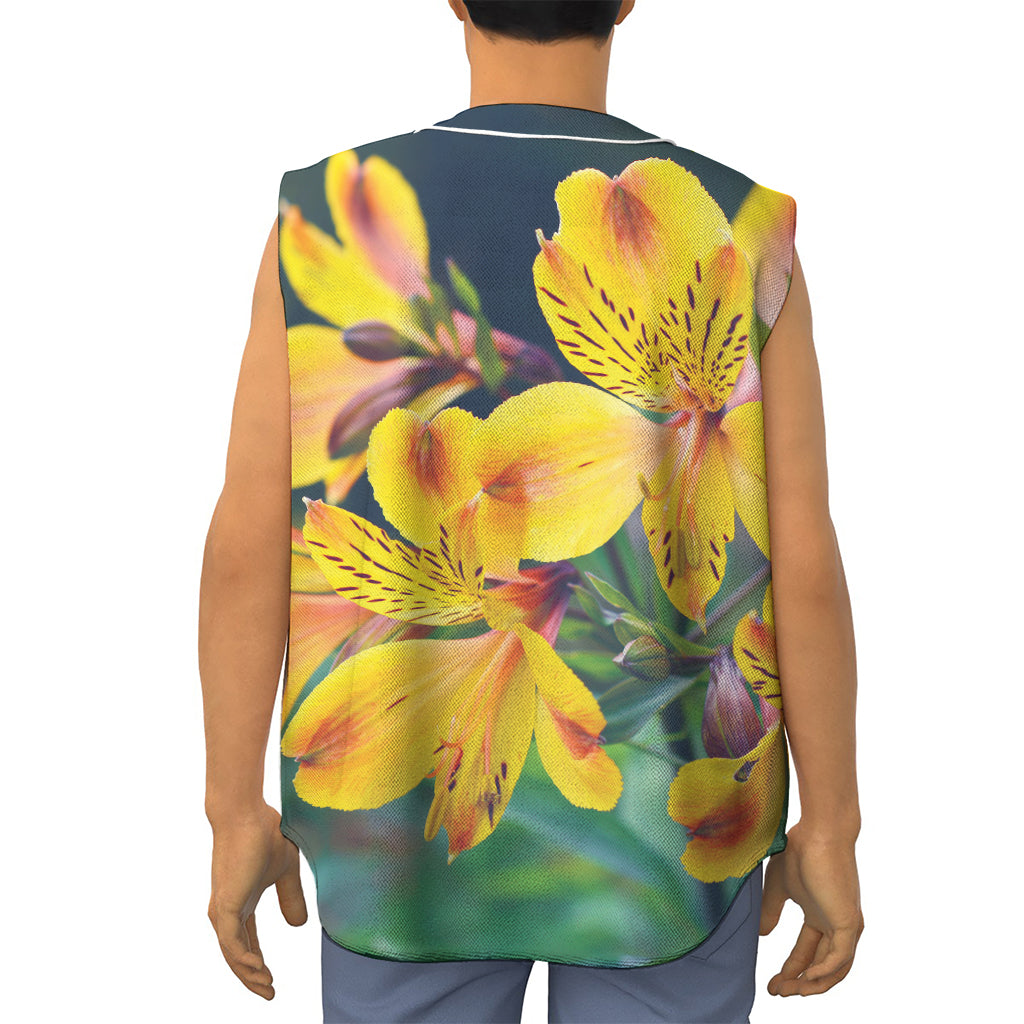 Yellow Alstroemeria Print Sleeveless Baseball Jersey