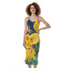 Yellow Alstroemeria Print Slim Fit Midi Cami Dress