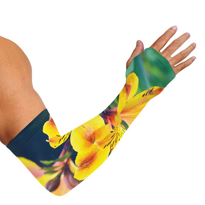 Yellow Alstroemeria Print Sun Protection Arm Sleeves
