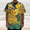 Yellow Alstroemeria Print Textured Short Sleeve Shirt