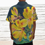 Yellow Alstroemeria Print Textured Short Sleeve Shirt