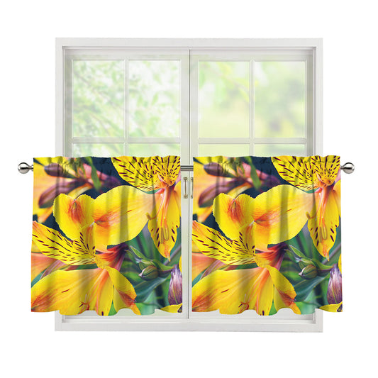 Yellow Alstroemeria Print Tier Curtains