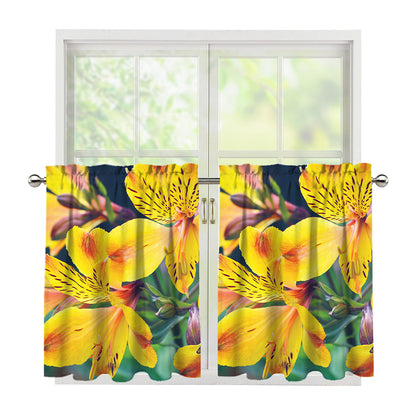 Yellow Alstroemeria Print Tier Curtains