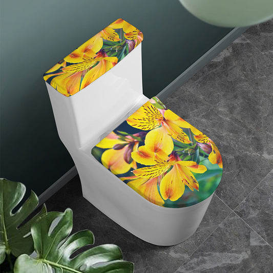 Yellow Alstroemeria Print Toilet Lid And Tank Cover Set