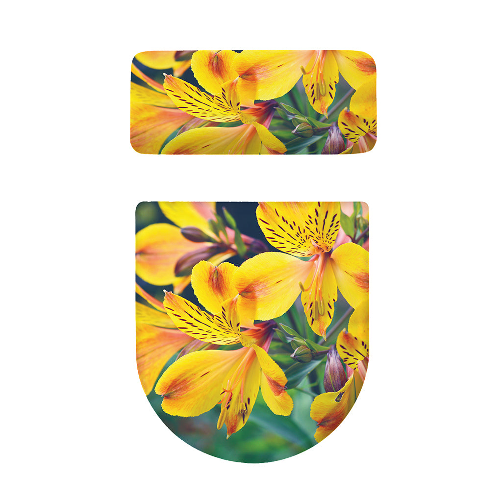 Yellow Alstroemeria Print Toilet Lid And Tank Cover Set