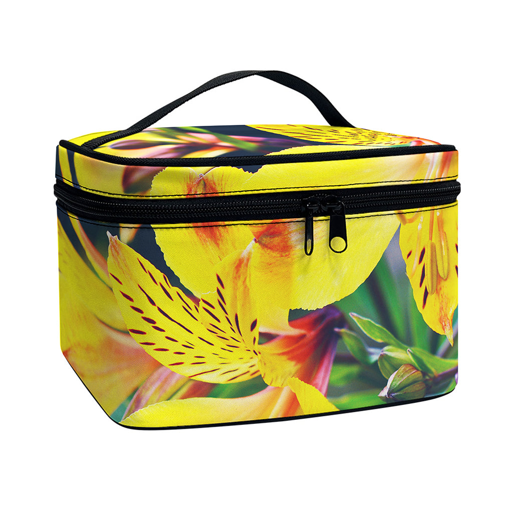 Yellow Alstroemeria Print Travel Makeup Bag