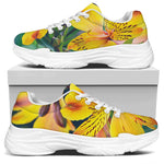 Yellow Alstroemeria Print White Chunky Shoes