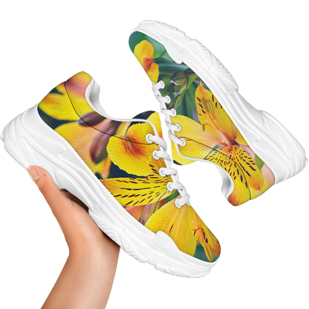 Yellow Alstroemeria Print White Chunky Shoes