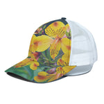 Yellow Alstroemeria Print White Mesh Trucker Cap