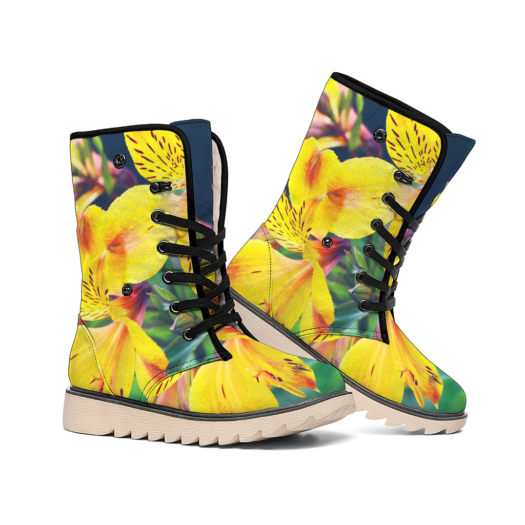 Yellow Alstroemeria Print Winter Boots