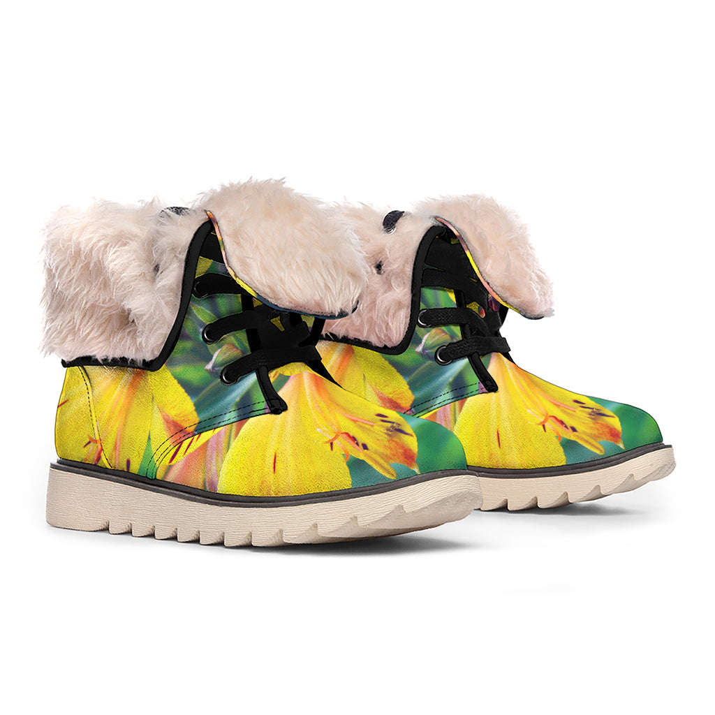 Yellow Alstroemeria Print Winter Boots