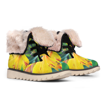 Yellow Alstroemeria Print Winter Boots