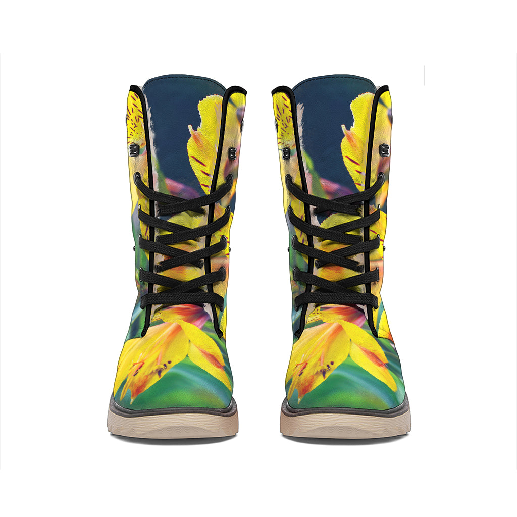 Yellow Alstroemeria Print Winter Boots