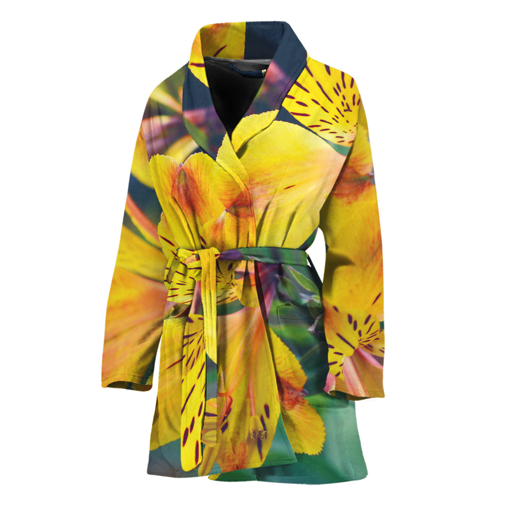 Yellow Alstroemeria Print Women's Bathrobe