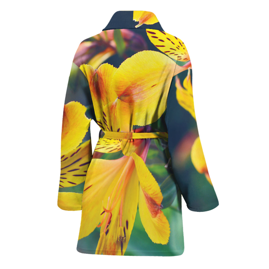 Yellow Alstroemeria Print Women's Bathrobe