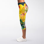 Yellow Alstroemeria Print Women's Capri Leggings