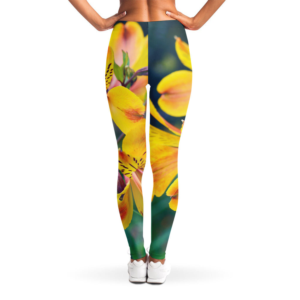 Yellow Alstroemeria Print Women's Leggings