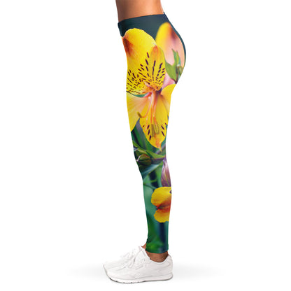 Yellow Alstroemeria Print Women's Leggings