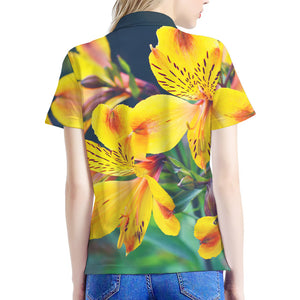 Yellow Alstroemeria Print Women's Polo Shirt