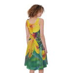 Yellow Alstroemeria Print Women's Sleeveless Dress