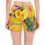 Yellow Alstroemeria Print Women's Split Running Shorts