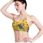 Yellow Alstroemeria Print Women's Sports Bra