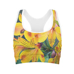 Yellow Alstroemeria Print Women's Sports Bra
