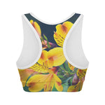 Yellow Alstroemeria Print Women's Sports Bra