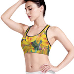 Yellow Alstroemeria Print Women's Sports Bra
