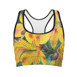 Yellow Alstroemeria Print Women's Sports Bra