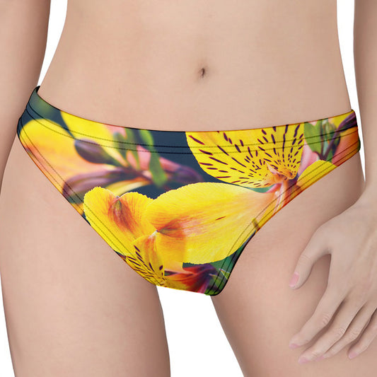 Yellow Alstroemeria Print Women's Thong