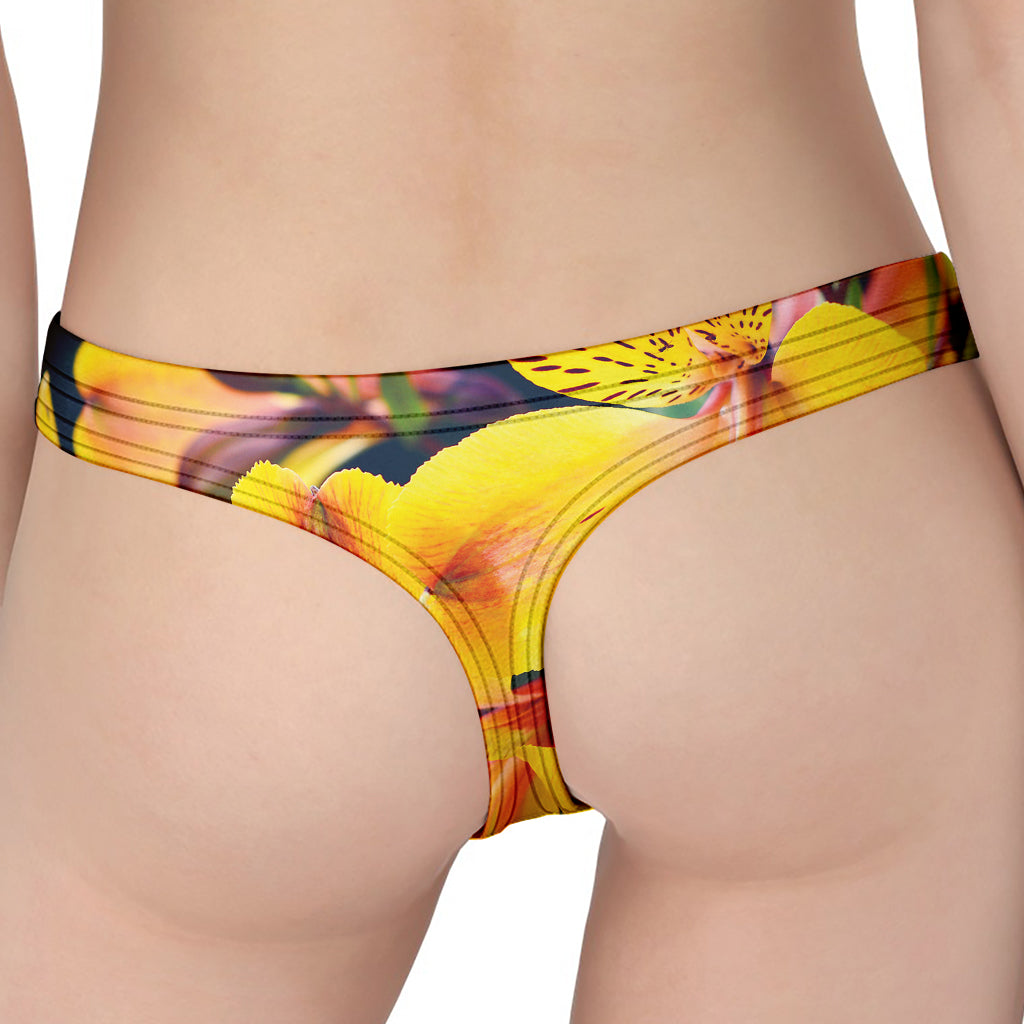 Yellow Alstroemeria Print Women's Thong