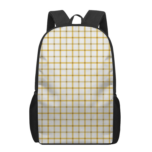 Yellow And Beige Tattersall Print 17 Inch Backpack