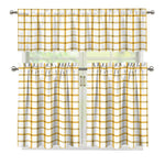 Yellow And Beige Tattersall Print 3 Piece Kitchen Curtains