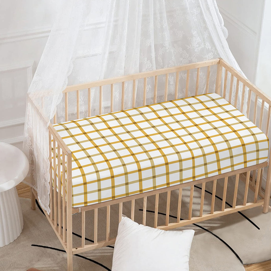 Yellow And Beige Tattersall Print Baby Crib Sheet