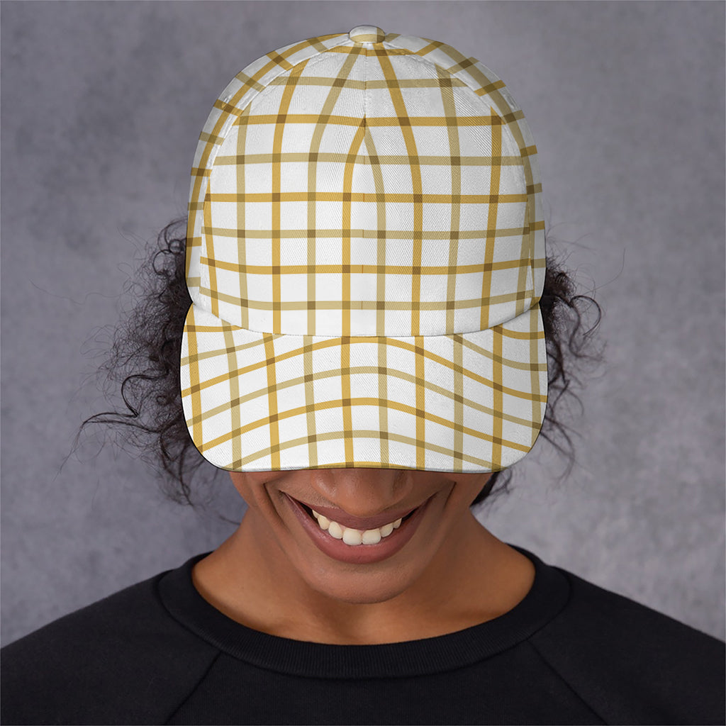 Yellow And Beige Tattersall Print Baseball Cap