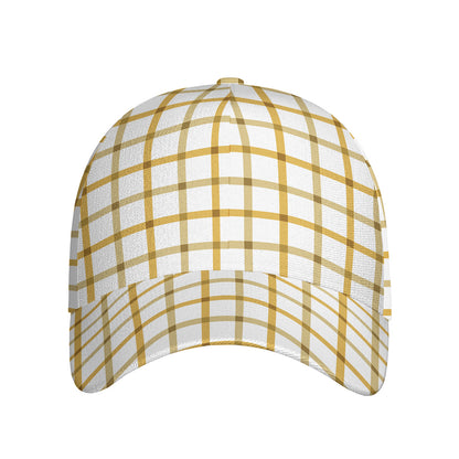 Yellow And Beige Tattersall Print Baseball Cap
