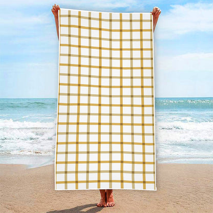 Yellow And Beige Tattersall Print Beach Towel