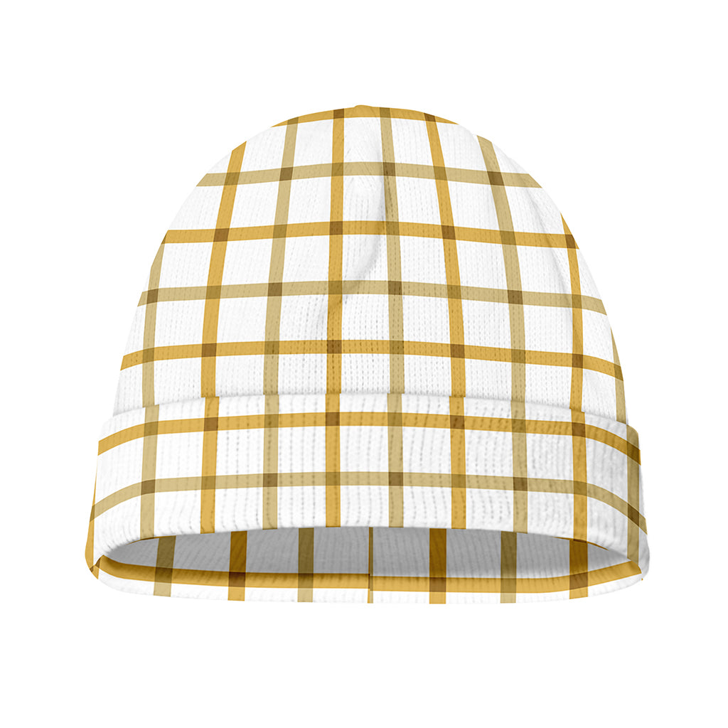 Yellow And Beige Tattersall Print Beanie