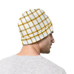 Yellow And Beige Tattersall Print Beanie
