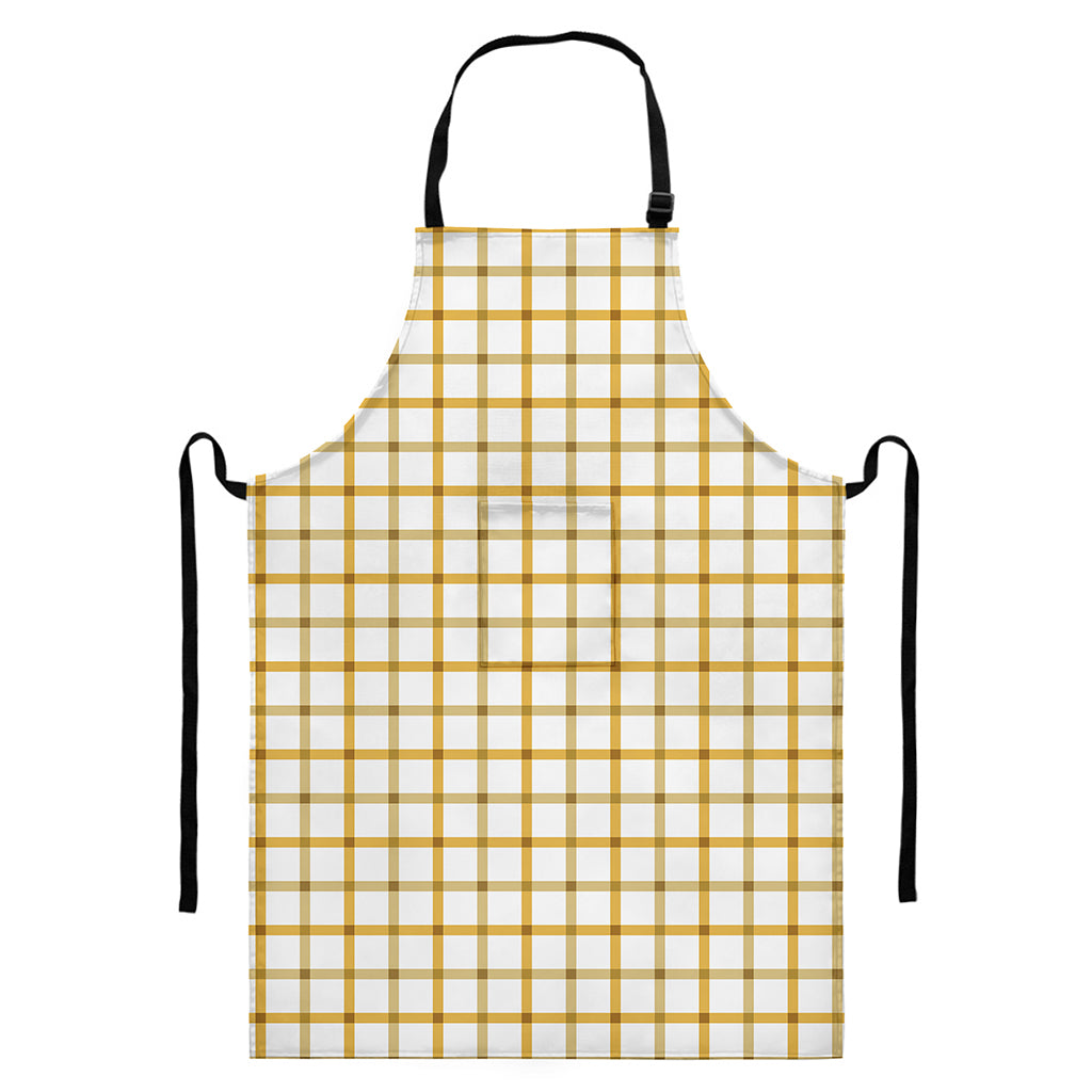 Yellow And Beige Tattersall Print Bib Apron With Pocket
